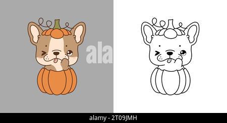 Niedliche Halloween Französisch Bulldog Hund Clipart Illustration und Schwarz und weiß. Stock Vektor