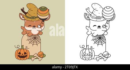 Clipart Halloween Deer, mehrfarbig und schwarz und weiß. Niedliche Clip Art Halloween Tier. Stock Vektor