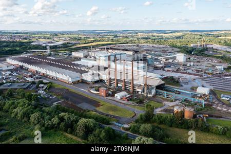 Aus der Vogelperspektive des Stahlwerks Liberty Steels in Aldwarke, Rotherham, South Yorkshire Stockfoto