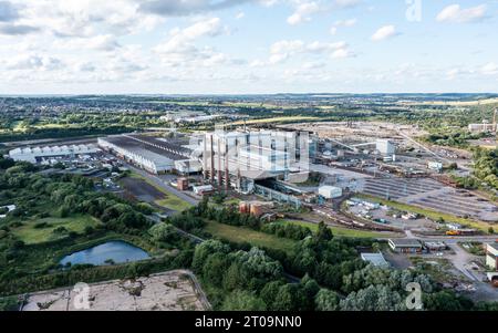 Aus der Vogelperspektive des Stahlwerks Liberty Steels in Aldwarke, Rotherham, South Yorkshire Stockfoto