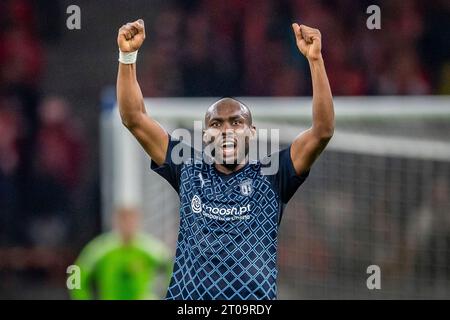 Al Musrati (Sporting Braga, #8) feiert UEFA Champions Leaguel: 1. FC Union Berlin gegen Sporting Braga, Olympiastadion, Berlin, 03.10.2023 Stockfoto