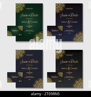 Luxuriöses geometrisches Hochzeitseinladungskartendesign mit Set-Kollektion mit Flyerkarte in Farbvariationen Stock Vektor