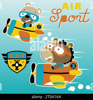 Bär und Pferd im Rennen des Flugzeugs, Vektor-Zeichentrick-Illustration Stock Vektor