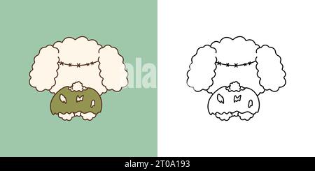 Clipart Halloween Poodle Dog, mehrfarbig und schwarz und weiß. Niedliche Clip Art Halloween Hund. Stock Vektor