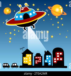 Vektor-Cartoon von UFO Attack City Stock Vektor