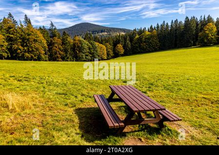 Schöne Herbstwanderung durch den Sternengrund zwischen Zella-Mehlis und Oberhof im Thüringer Wald - Thüringen - Deutschland Stockfoto