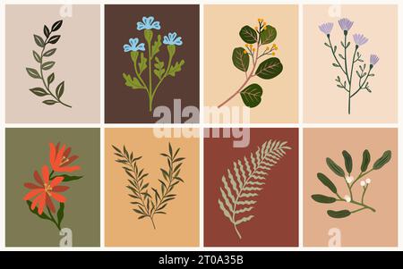 Set mit handgezeichneten Vektorelementen im Blumendesign. Stock Vektor