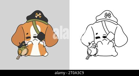 Clipart Halloween Beagle Dog, mehrfarbig und schwarz und weiß. Niedliche Clip Art Halloween Hund. Stock Vektor