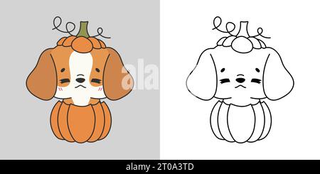 Cartoon Halloween Beagle Dog Clipart für Malseite und Illustration. Happy Art Halloween Hündchen. Stock Vektor