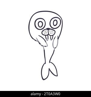 Cartoon seal Cute hand drawn animal. Vector Stock Vektor