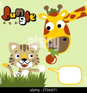 Vektor-Cartoon des lustigen Tigers mit Giraffe Stock Vektor