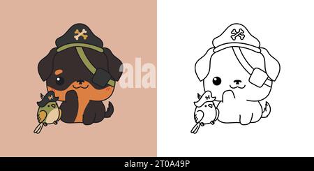 Clipart Halloween Rottweiler Hund mehrfarbig und schwarz-weiß. Niedliche Clip Art Halloween Hund Stock Vektor