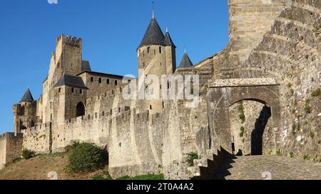 "Carcassonne France", "befestigte Stadt", "Departement Aude", "Region Okzitanien", "mittelalterliche Stadt", „Citadel Cité de Carcassonne“, „mittelalterliche Mauern“ Stockfoto