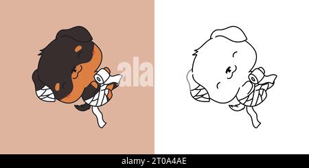 Kawaii Halloween Rottweiler Hund mehrfarbig und schwarz und weiß. Schöne Clip Art Halloween Hund. Stock Vektor