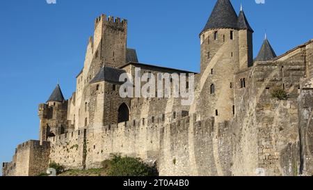 "Carcassonne France", "befestigte Stadt", "Departement Aude", "Region Okzitanien", "mittelalterliche Stadt", „Citadel Cité de Carcassonne“, „mittelalterliche Mauern“ Stockfoto