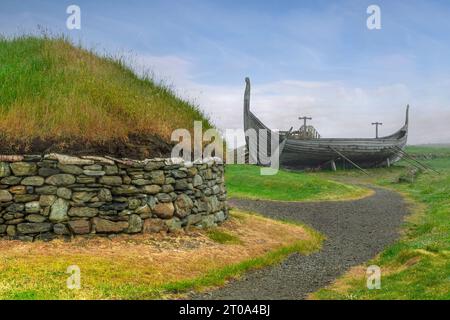 Das Wikingerprojekt bei Haroldswick auf Unst, Shetland Islands. Stockfoto