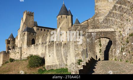 "Carcassonne France", "befestigte Stadt", "Departement Aude", "Region Okzitanien", "mittelalterliche Stadt", „Citadel Cité de Carcassonne“, „mittelalterliche Mauern“ Stockfoto