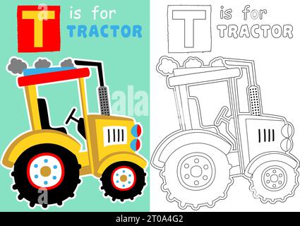 Vektor-Cartoon von Traktor, Malseite oder Buch Stock Vektor