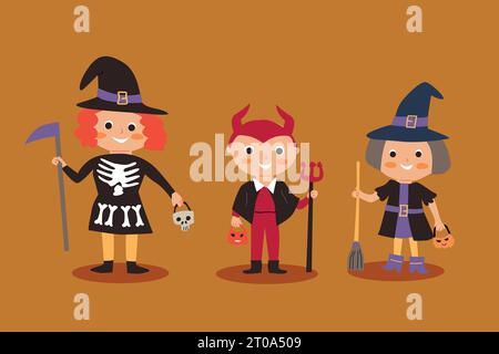 Cartoon niedliche Kinder im halloween Kostüm - Figur Stock Vektor