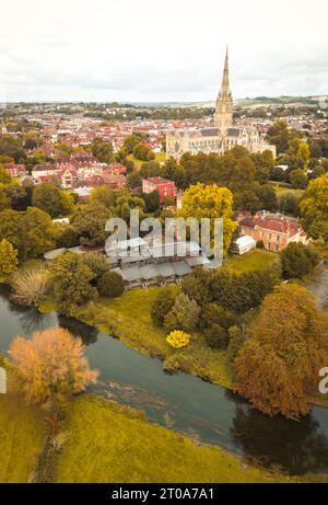 Ein Luftblick über Salisbury mit Bäumen in herbstlicher Farbe Credit: Thomas Faull/Alamy Live News Stockfoto