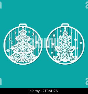 Weihnachtskugeln. Schablonen zum Laserschneiden von Papier, Karton, Holz und Metall. Für die Gestaltung von Weihnachtsbaumschmuck, Weihnachtsdekor, Auto Stock Vektor
