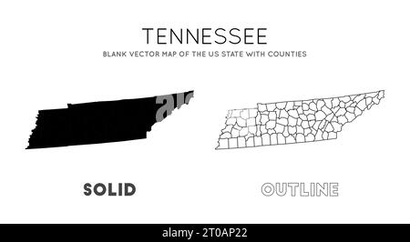 Tennessee Karte. Leere Vektorkarte des US-Bundesstaates mit Grafschaften. Borders of Tennessee für Ihre Infografik. Vektorabbildung. Stock Vektor