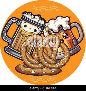 Oktoberfest Feiertagshintergrund mit Brezel und Bier stein Glas. Gefeierte deutsche Oktoberfesttagsparty Bayern Festival Banner. Bierkrug, Giant Pre Stock Vektor