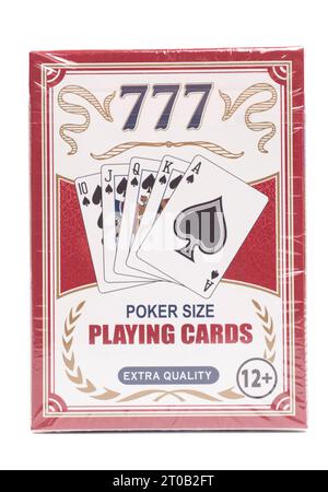 Moskau, Russland, 02. Oktober 2023 Spielkarten Poker 777 Stockfoto