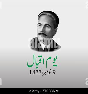 Allama Iqbal Day, 9. November. Dichter des Ostens. Stock Vektor