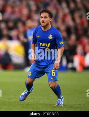 Liverpool, Großbritannien. Oktober 2023. Kevin Mac Allister von Royale Union Saint-Gilloise während des Spiels der UEFA Europa League in Anfield, Liverpool. Der Bildnachweis sollte lauten: Gary Oakley/Sportimage Credit: Sportimage Ltd/Alamy Live News Stockfoto