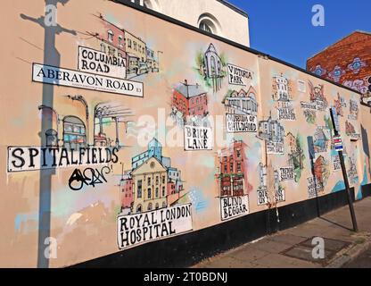 Wahrzeichen von Tower Hamlets, Aberavon Road Wandgemälde – 401 mile End Rd, Bow, London, England, Großbritannien E3 4PB Stockfoto
