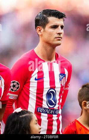 Madrid, Spanien. Oktober 2023. Madrid - Alvaro Morata von Atletico Madrid während der zweiten Etappe der Gruppenphase der UEFA Champions League zwischen Atletico Madrid und Feyenoord im Estadio Metropolitano am 4. Oktober 2023 in Madrid. Credit: Box to Box Pictures/Alamy Live News Stockfoto