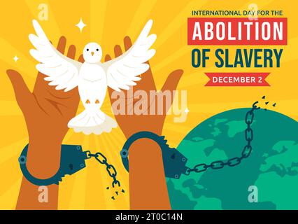 Internationaler Tag für die Abschaffung der Sklaverei Vektor Illustration am 2. Dezember mit Handschellen, Ketten, Tauben und Händen in flachem Cartoon Hintergrund Stock Vektor