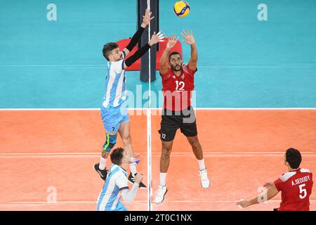 Hossam Abdalla (Ägypten), Facundo Conte (Argentinien). Volleyball-Weltmeisterschaft 2022. Stockfoto