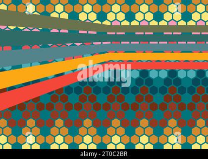 Retro 70s Hintergründe Set. Groovige abstrakte Kunstvorlage aus den 1970er Jahren. Minimalistisches gestreiftes Vintage-Poster. Altmodische Regenbogenfarben. Stock Vektor