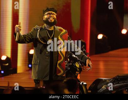 Coral Gables, Usa. Oktober 2023. Farruko tritt bei den Latin Billboard Music Awards 2023 an der University of Miami, Watsco Center, am Donnerstag, den 05. Oktober 2023 in Coral Gables, Florida auf. Foto: Gary i Rothstein/UPI Credit: UPI/Alamy Live News Stockfoto