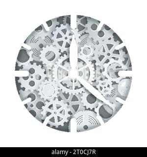 Mechanische Uhr oder Uhr mit Zahnradgetriebe Mechanismus, Vektorillustration in Papierkunst modernen Handwerksstil. Uhr im Steampunk-Stil. Stock Vektor