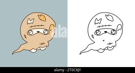 Niedliche Halloween Hamster Illustration und für Ausmalseite. Cartoon Clip Art Halloween Tier. Stock Vektor