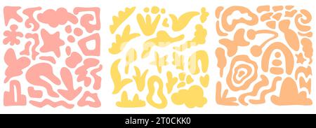 Abstrakte Zeichentrickfilm Hand gezeichneter Hintergrund. Set aus niedlichen, nahtlosen Mustern. Kindliches Muster. Vektorabbildung Stock Vektor