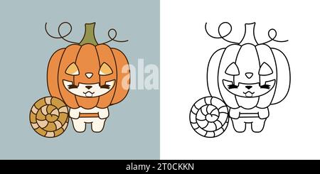 Niedliches Halloween Hamster Clipart für Malseite und Illustration. Happy Clip Art Halloween Tier. Stock Vektor