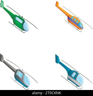 Helikopter-Symbole setzen den Cartoon-Vektor. Ziviler und militärischer Hubschrauber. Rotorboot, Luftverkehr Stock Vektor