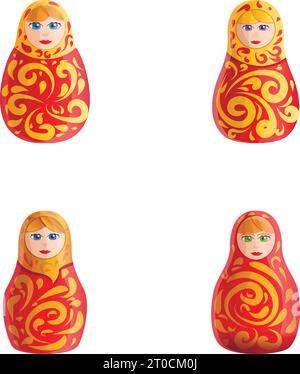Russische Puppen-Ikonen setzen Cartoon-Vektor. Matryoschka. Traditionelles Holzspielzeug, Souvenir Stock Vektor