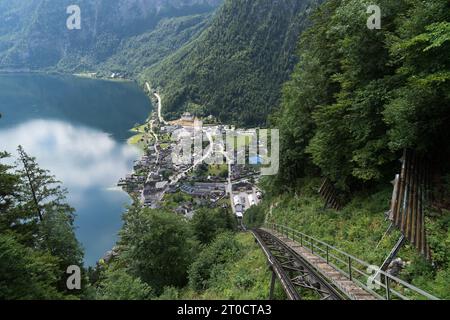 Die Salzbergbahn Hallstatt in Hallstatt, Oberösterreich, gilt als eine der schönsten und instagrammfähigsten Städte Stockfoto