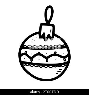 Weihnachtskugel-Bild kritzeln. Saisonales Ornament Spielzeug isoliert auf weißem Hintergrund. Festliche Dekoration. Vektor-Illustration zum Neujahr. Traditionell Stock Vektor