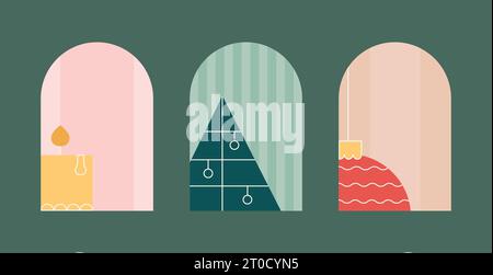 Frohe Weihnachten, Happy New Year Set mit Grußkarten, Poster, Weihnachtsbanner. Einfache festliche Vorlagen für Weihnachten. Stock Vektor