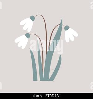 Die erste Schneeglöckchenpflanze, isoliert auf weißem Hintergrund. Illustration des Zeichentrickvektors. Stock Vektor