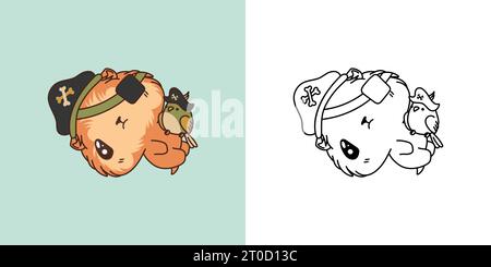 Kawaii Clipart Halloween Meerschweinchen Illustration und für Malseite. Kawaii Halloween Nagetier Stock Vektor