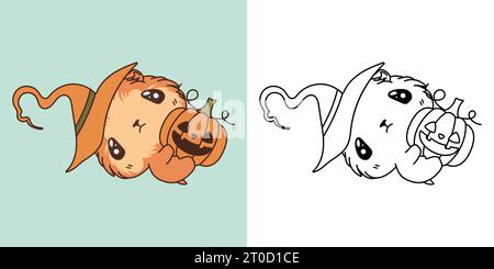 Niedliches Halloween Meerschweinchen Clipart für Malseite und Illustration. Happy Art Halloween Nagetier. Stock Vektor