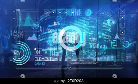 Infografiken mit grafischen Elementen, Daten, Zeilen und Zahlen für Kryptowährungen. Stockfoto