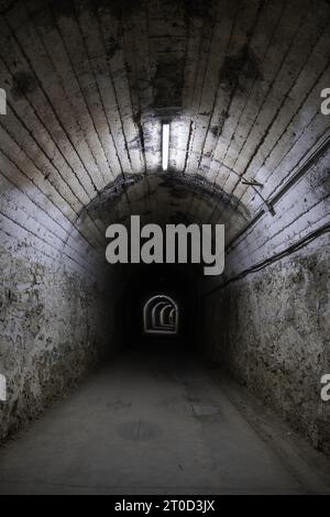 Detail des alten unterirdischen Tunnels, der durch die Berge führt, Transport Stockfoto